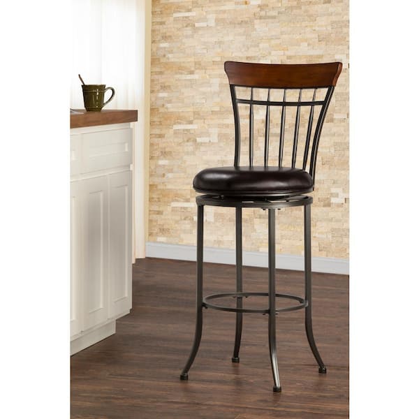 Hillsdale Furniture Cameron 26 in. Charcoal Gray and Chestnut Brown Spindle Back Counter Stool