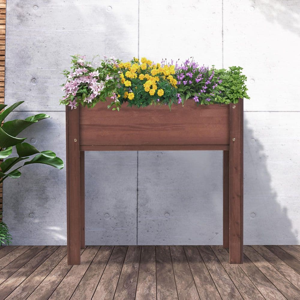 31 x 31 x 16 in. Raised Garden Bed w/ Legs, Wooden Planter Box for Outdoor 