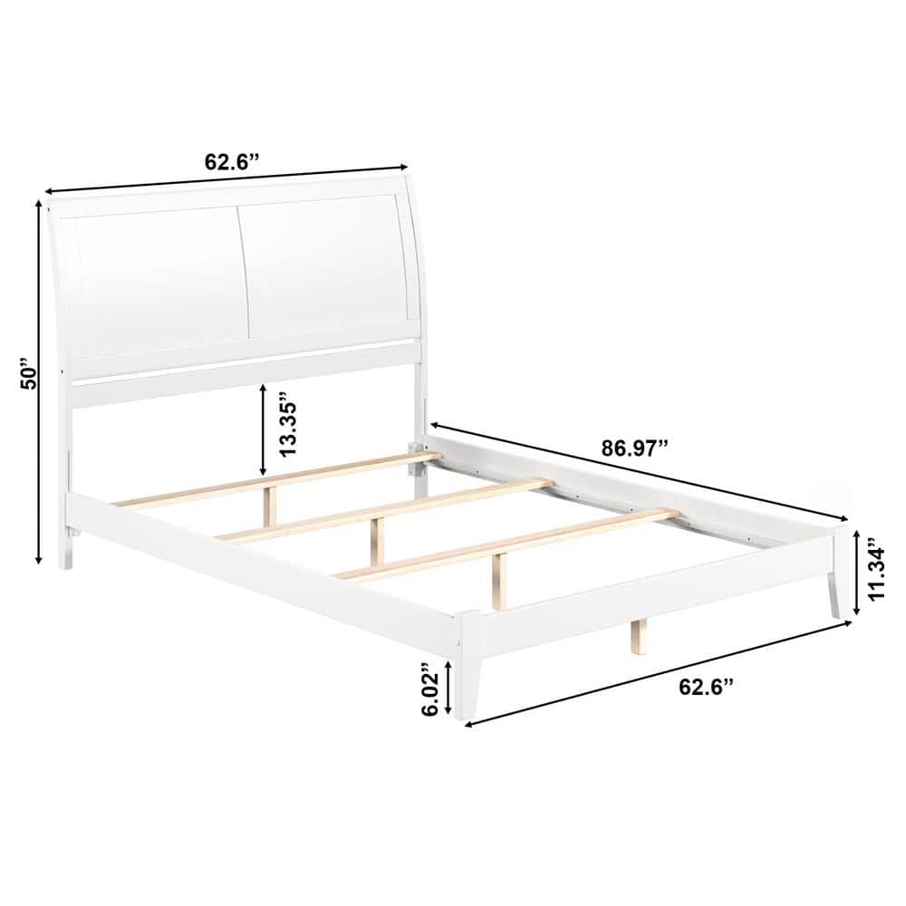 Portland White Wood Queen Sleigh Bed Frame with USB Charger