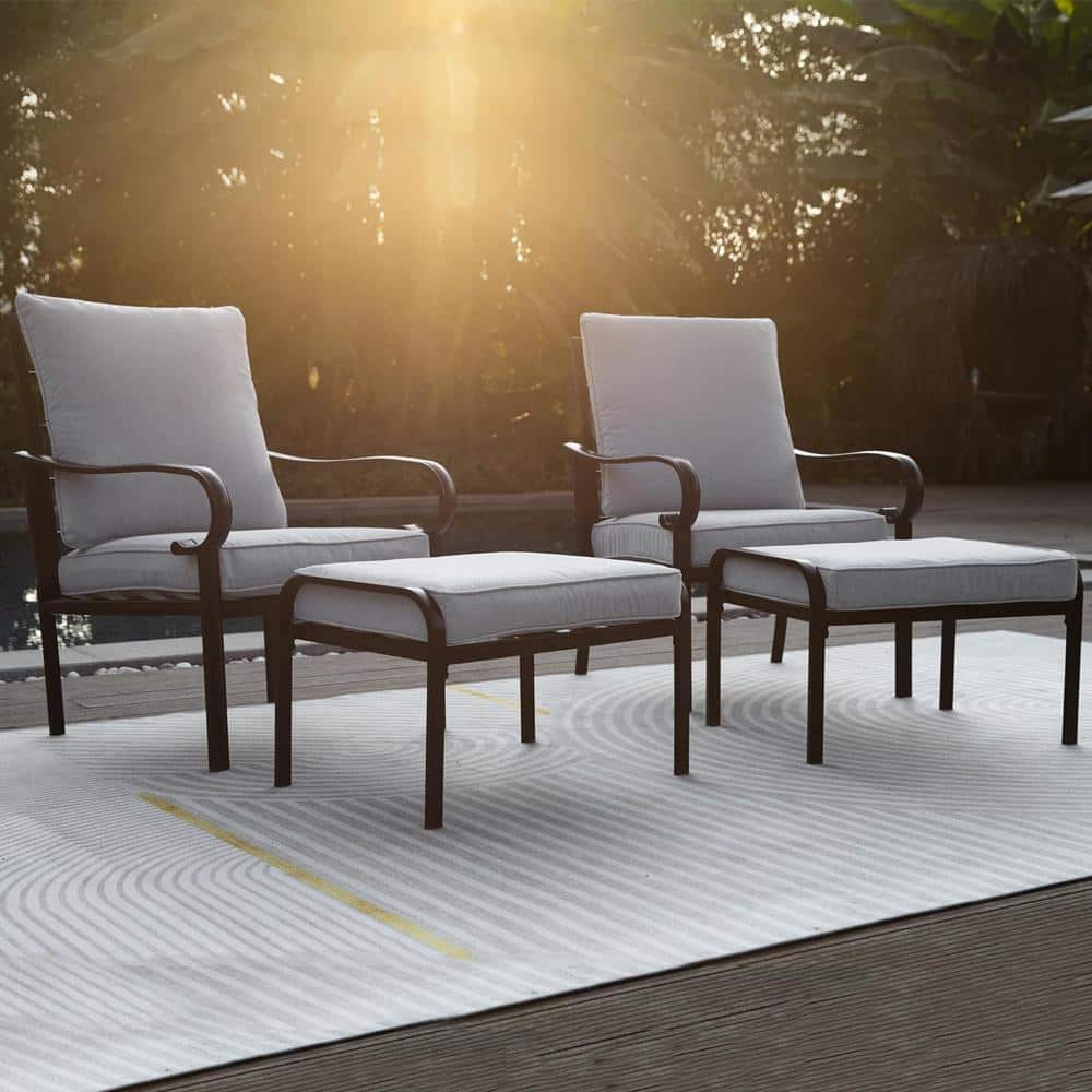 Black Metal Outdoor Loveseat, Patio Conversation Sofa with Ottomans and Gra