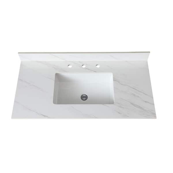 42.99 in. W x 22.01 in. D Sintered Stone White Rectangular Single Sink Bathroom Vanity Top in White