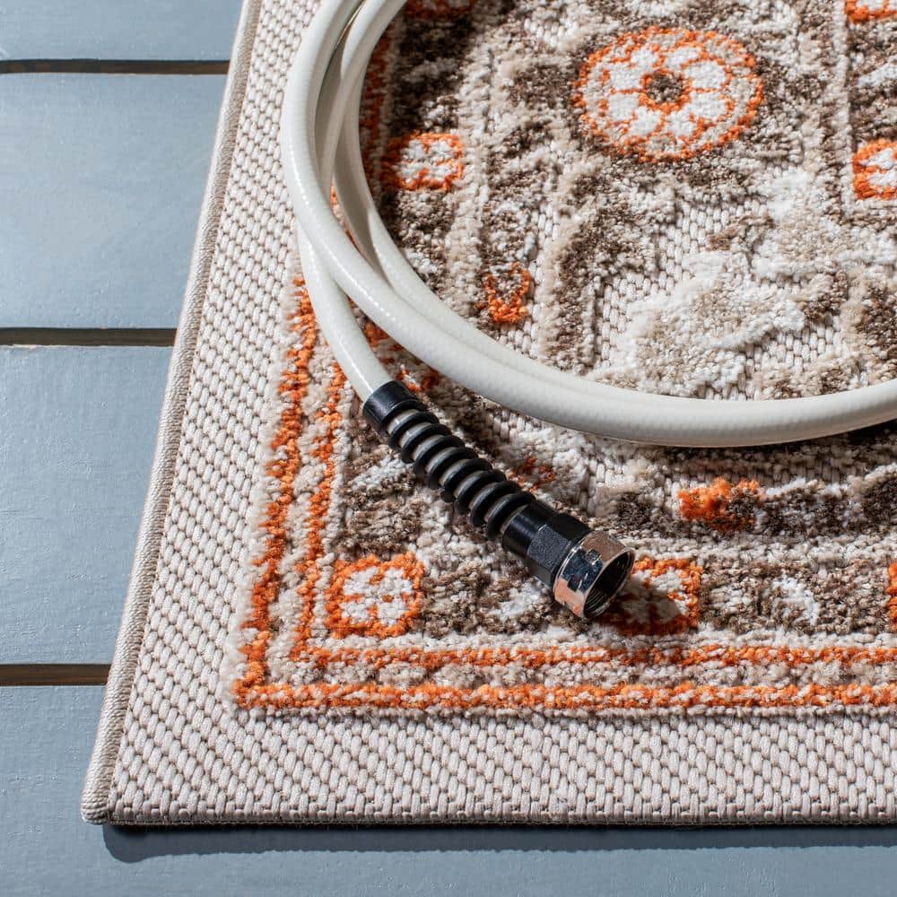 Beige & Orange Floral Synthetic Easy-Care 6'x9' Rug