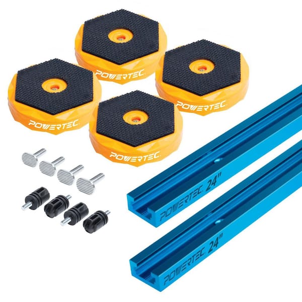 24 in. Double-Cut Profile Universal T-Track, with Work Bench Stops Plus Work Grippers and Finishing Cone