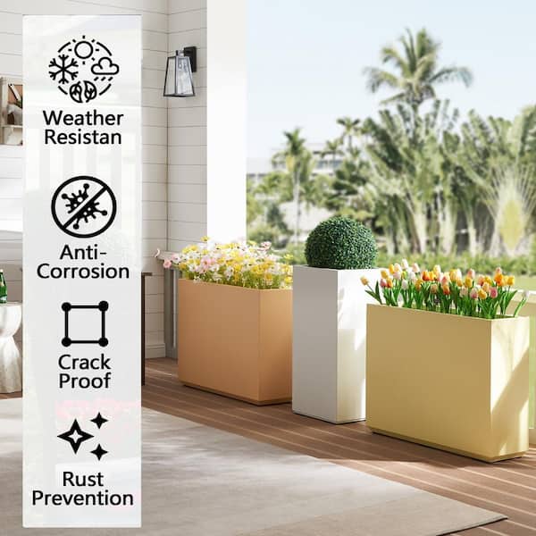 24.02 in. H x 30 in. W x 9.84 in. D Long Box Metal Rectangular Planter in Coral Peach