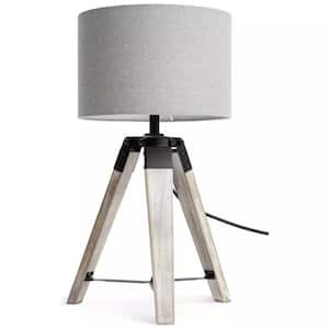 Artemis 18 in. Grey Rubber Wood Table Lamp with Linen Shade and Tripod