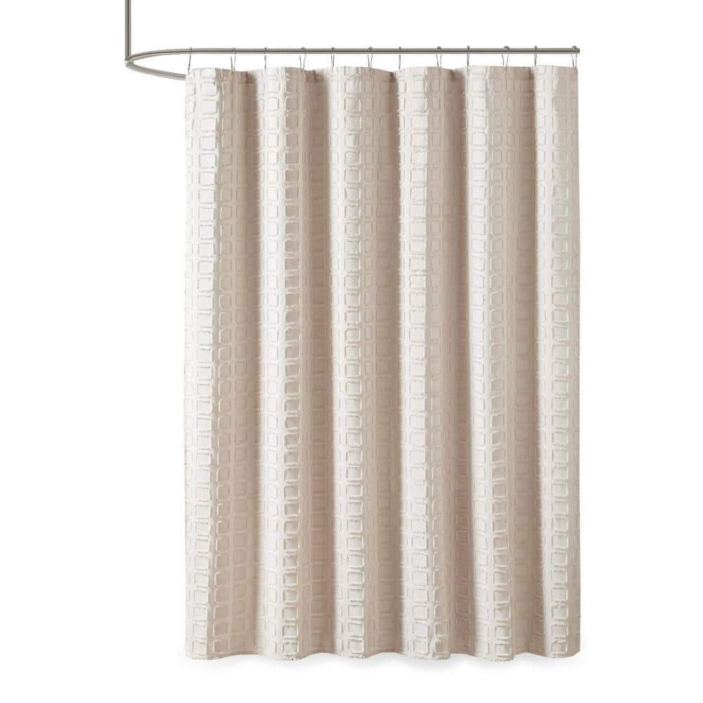 Cream Woven Geometric Textured Shower Curtain