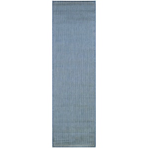 Recife Saddle Stitch Champagne-Blue 2 ft. x 12 ft. Indoor/Outdoor Runner Rug