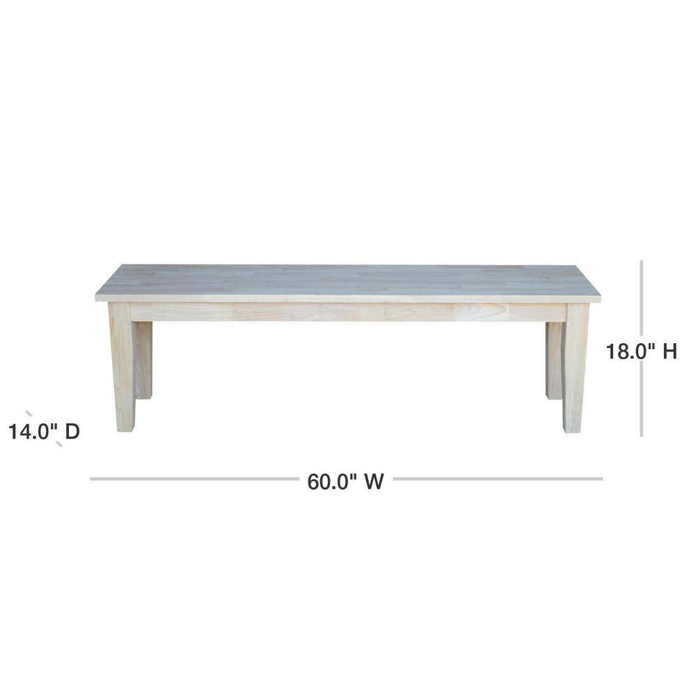 Elegant Shaker Style 60" Solid Hardwood Dining Bench - Unfinished