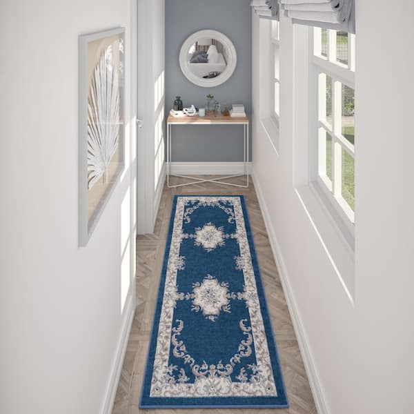 Hampton Oriental Navy 2 ft. x 8 ft. Indoor Runner Rug