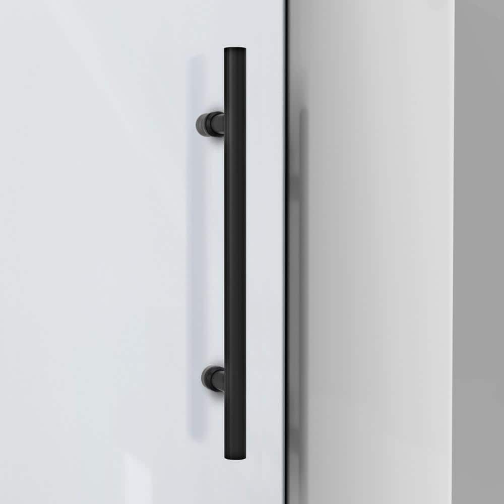Enigma-XO Frameless Clear Glass Sliding Shower Door in Satin Black Stainless Steel