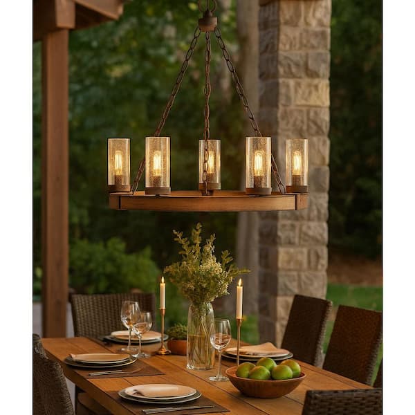 HINKLEY Sawyer Medium 6-Light Sequoia Brown Outdoor Hanging Chandelier