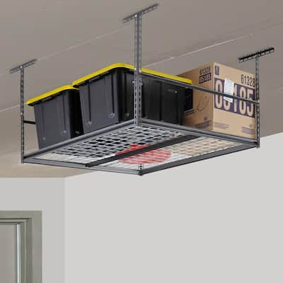 Husky ACR3296B-P Adjustable Height Overhead Ceiling Mount Garage Rack in Black (42 in. H x 96 in. W x 32 in. D)