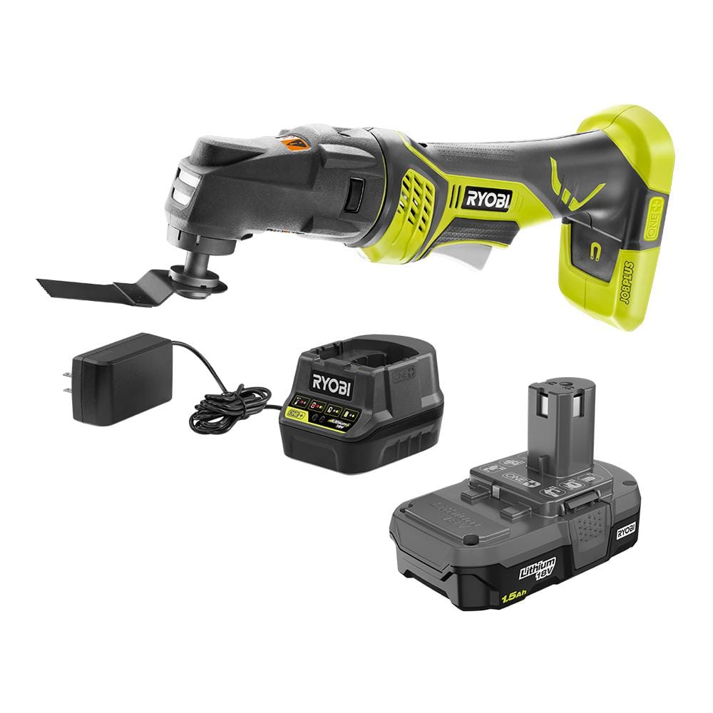 Ryobi One 18v Cordless Jobplus Base With Multi Tool Attachment With 1 1 5 Ah Lithium Ion Battery And Charger P340kn1 The Home Depot