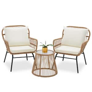 3-Piece Patio Conversation Bistro Set, Outdoor All-Weather Wicker Furniture with Seat Cushions for Porch, Backyard