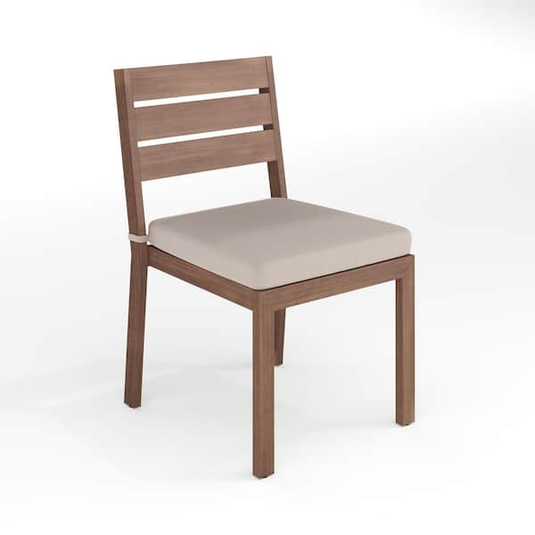 Bedford Brown Brushed Woodgrain Stackable Aluminum Outdoor Dining Chair in Cream