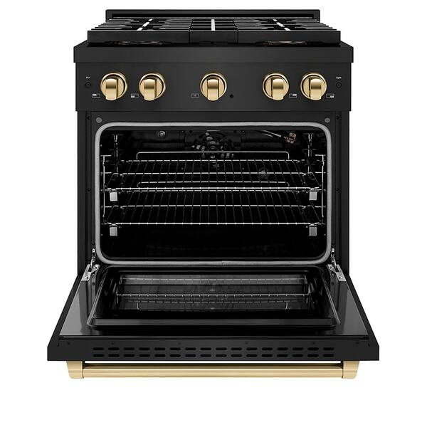 Autograph 30 in. 4.2 cu. ft. Paramount Gas Range with 4-Burner DuoPro Cooktop and Gas Oven in Black Stainless and Gold