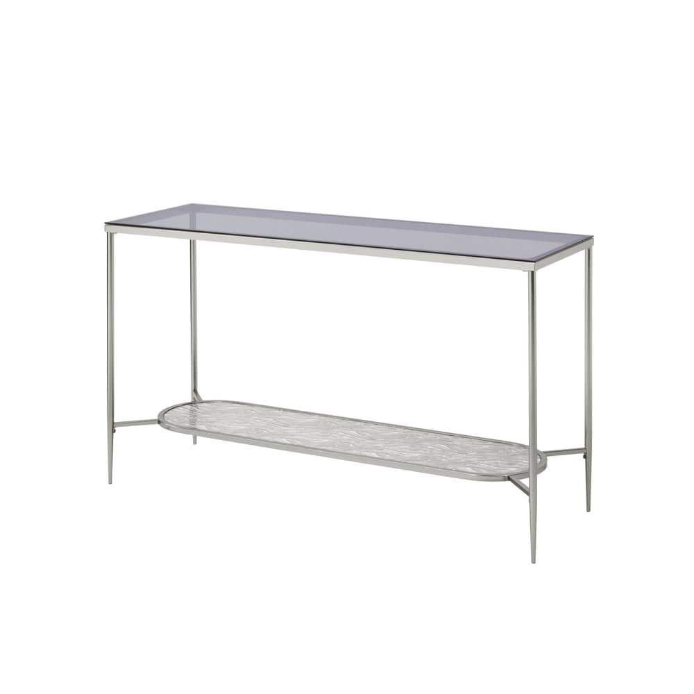 Acme Furniture Adelrik 48 in. Clear and Chrome Rectangle Glass Sofa Table with Shelf