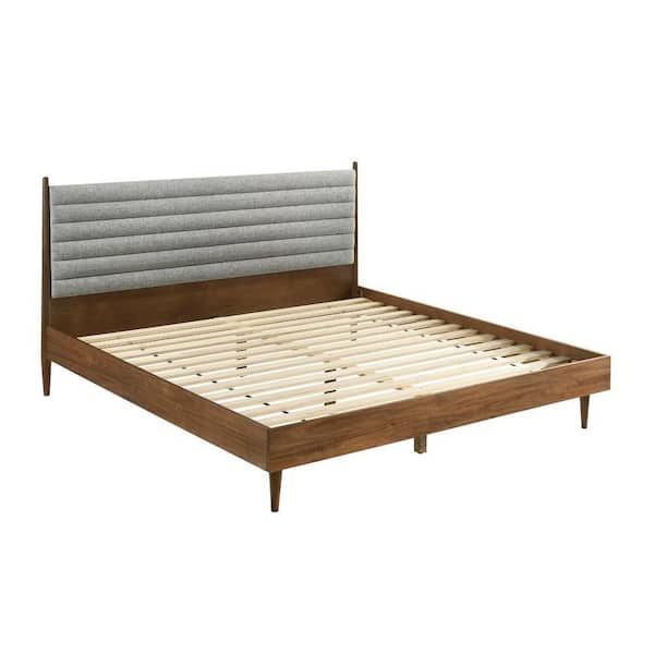 Mian Brown and Gray Wood Frame King Size Platform Bed