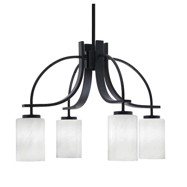 Unbranded Olympia 15.75 in. 4-Light Matte Black Downlight Chandelier White Marble Glass Shade