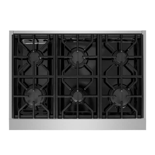 Entree Bundle 36 in. Professional Style Gas Cooktop with 6 Burners and Range Hood in Stainless Steel and Gold