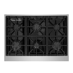 Entree Bundle 36in. Professional Style Liquid Propane Gas Cooktop with 6 Burners, Range Hood in Stainless Steel and Gold