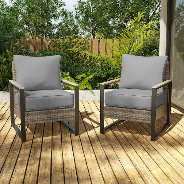 2 Pieces Patio Conversation Set All-Weather Sofa PE Rattan Gray Wicker with Gray Cushion