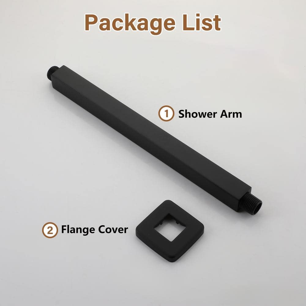 Matte Black 12-Inch Ceiling Mounted Square Shower Arm