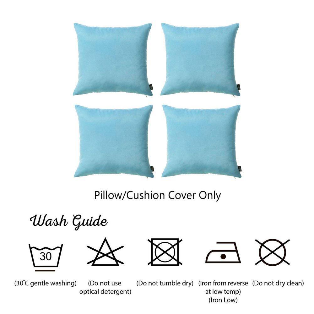 Sky Blue Polyester Euro Square Pillow Covers Set of 4