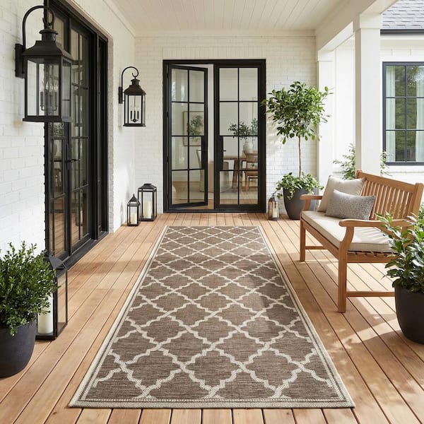 Monaco Ocean Port Taupe-Sand 2 ft. x 12 ft. Indoor/Outdoor Runner Rug