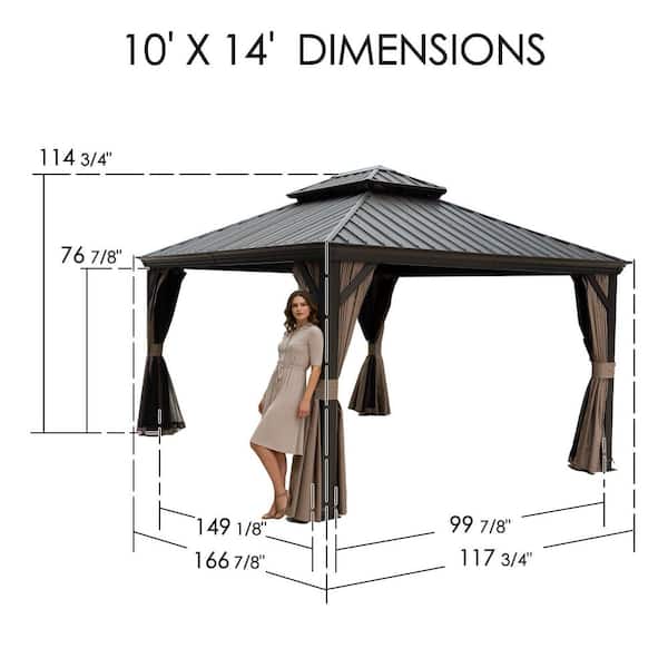 KOZYARD Alexander 10 ft. x 14 ft. Brown Aluminum Hardtop Gazebo