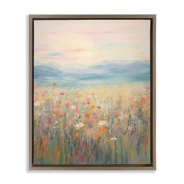Spring Floral Mountain Meadow by Arlington Prints Brown Floater Frame Nature Graphic Art Print 31 in. x 25 in.