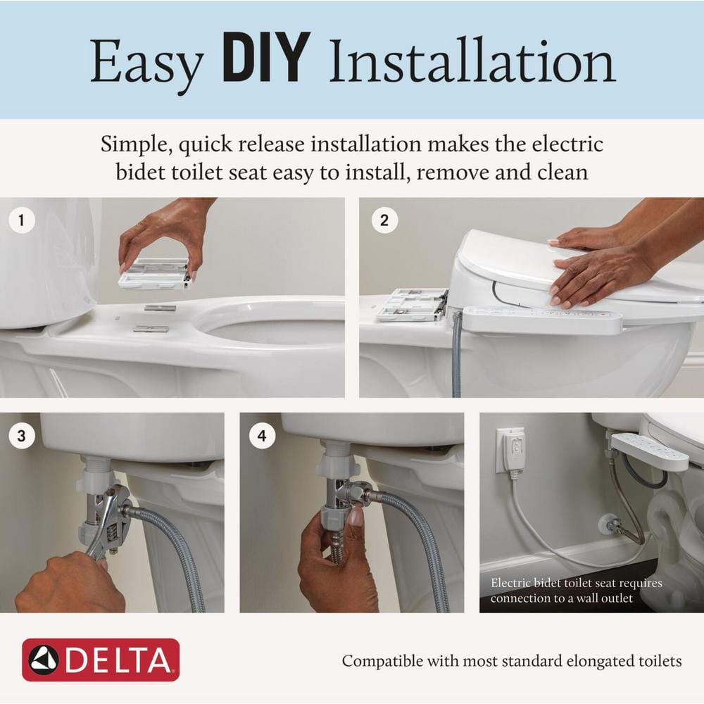 White Elongated Electric Bidet Toilet Seat with Soft Close