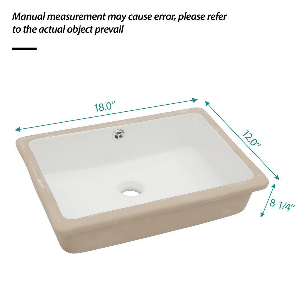 18'' Beige and White Ceramic Rectangular Undermount Bathroom Sink