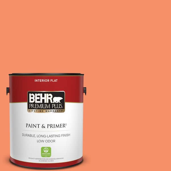 BEHR PREMIUM PLUS 1 gal. #210B-5 Tangerine Dream Flat Low Odor Interior Paint & Primer