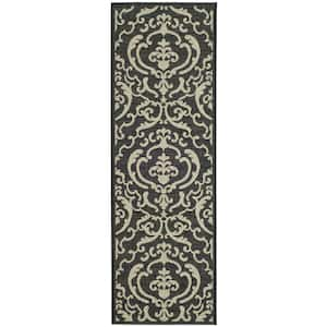 Courtyard Black/Sand 2 ft. x 7 ft. Border Indoor/Outdoor Patio  Runner Rug