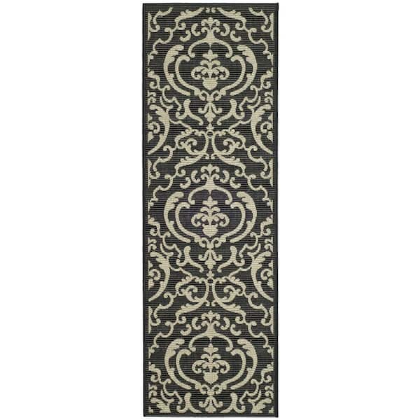 SAFAVIEH Courtyard Black/Sand 2 ft. x 7 ft. Border Indoor/Outdoor Patio  Runner Rug