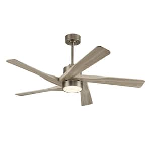 64 in. 5 Blades 6 Fan Speeds LED Indoor Nickel and Wooden Grain Smart Ceiling Fan with Remote