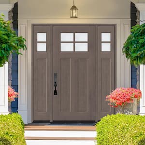 Regency 64 in. x 80 in. RHIS 4L-1/4Toplite Clear Glass Ashwood Stain Fir Fiberglass Prehung Front Door with Dbl 12in.SL