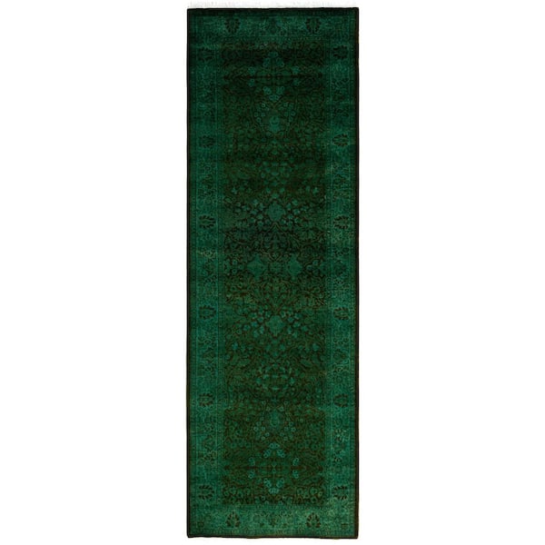 Overdyed Green 3 ft. x 8 ft. Solid Wool Indoor Runner Rug