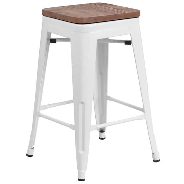 Flash Furniture 24 in. White Metal Bar Stool