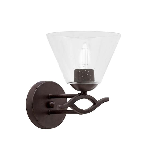 Unbranded Revo 1-Light Dark Granite Wall Sconce 7 in. Clear Bubble Glass
