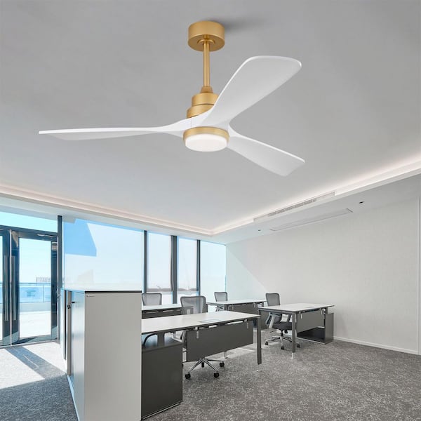 52 in. Indoor Gold Downrod Mount Standard Ceiling Fan with Light and Remote, Wood Blades, Noiseless Motor