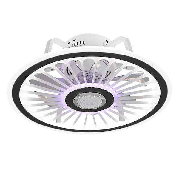 OUKANING 19.7 in. Indoor White Modern Semi Flush Mount Ceiling Fan with Adjustable White Integrated LED and Remote