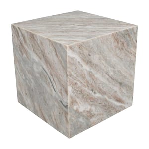 Felix 15" Contemporary Natural Marble Handmade Cube End Table, Gray/Beige