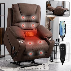 Enhanced Exclusive Oversized Chenille Recliner Chair with Massage, Heating and 2-Cup Holder Coffee (Dual Okin Motor)