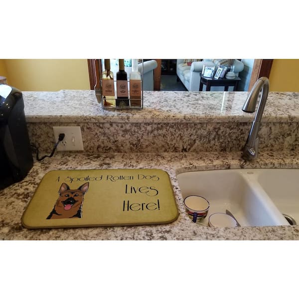 Caroline's Treasures 14 in. x 21 in. Multi-Color German Shepherd Spoiled Dog Lives Here Dish Drying Mat