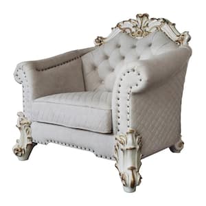 Vendome II Two Tone Ivory Fabric and Antique Pearl Chair with 2 Pillows