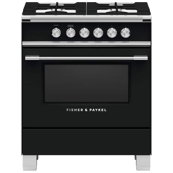 Fisher & Paykel Classic 30 in. 3.5 cu. ft. Gas Range with Convection Oven and Storage Drawer in. Black