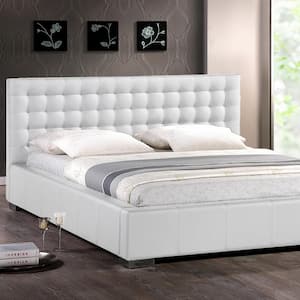 Madison Transitional White Faux Leather Upholstered Queen Size Bed
