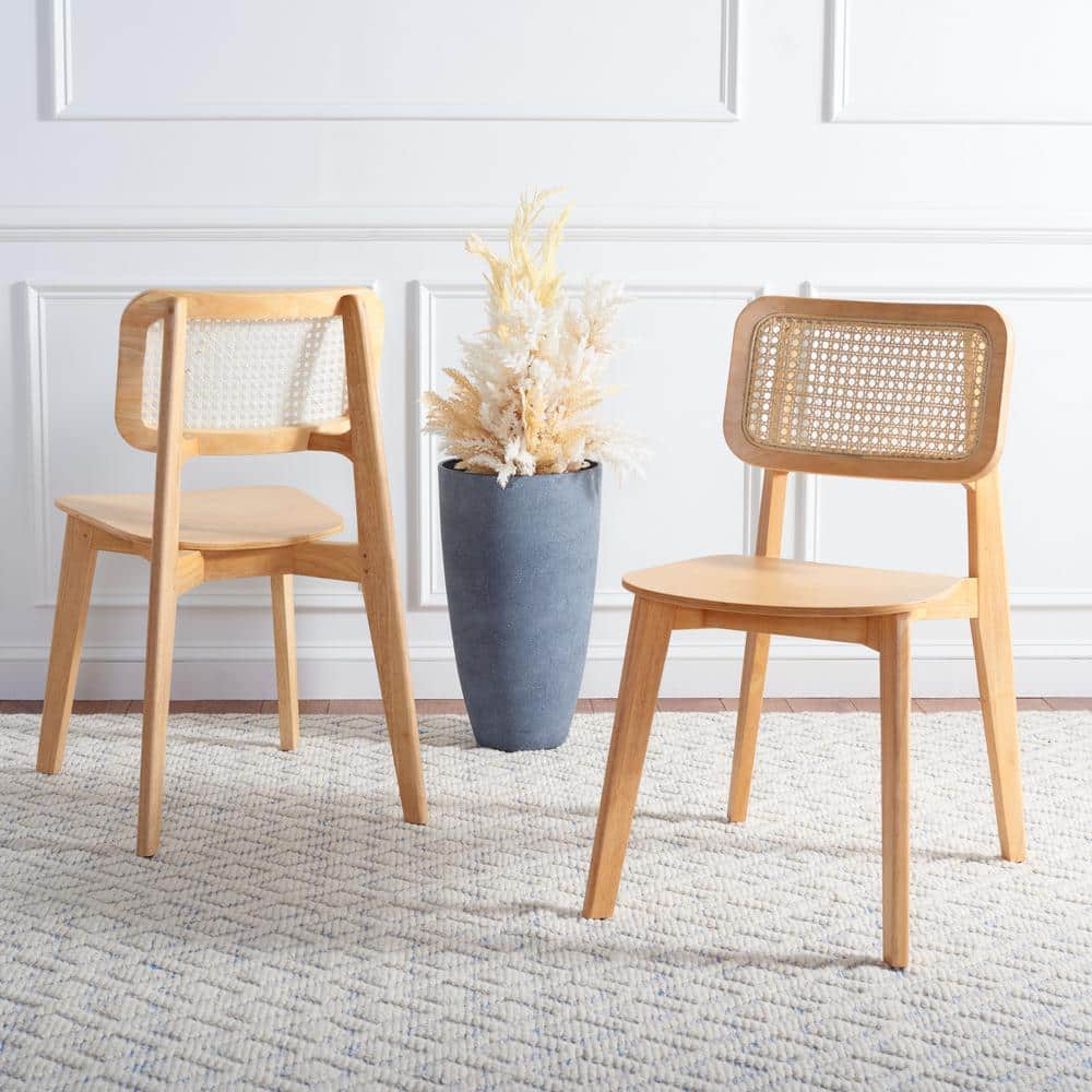 Natural Wood and Cane Low Slat Dining Chair Set